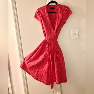 Borden Pink polka dotted wrap around waist-tie dress